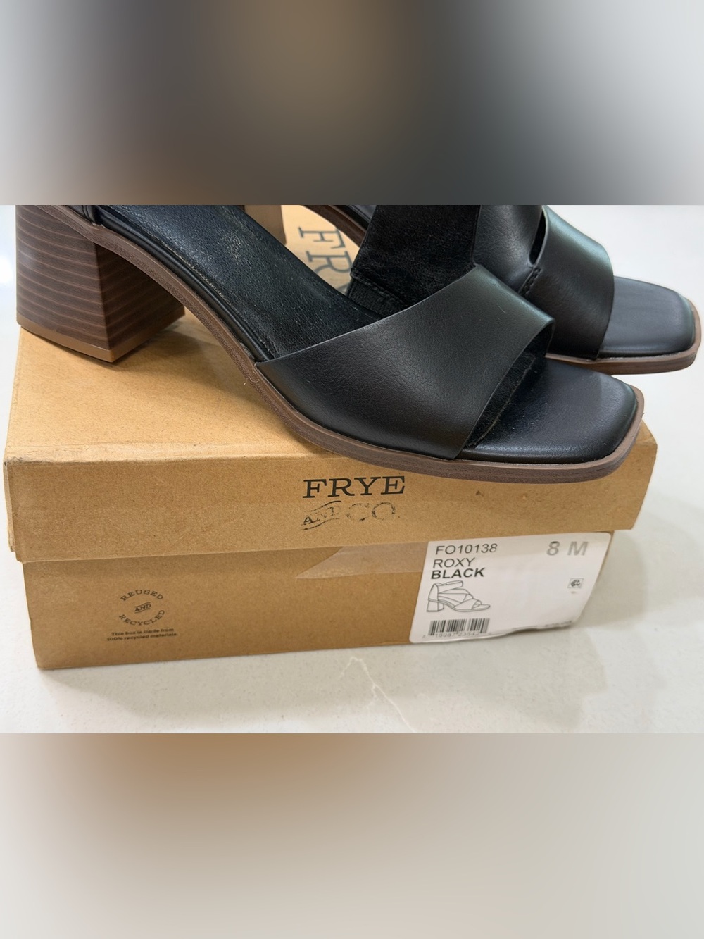 Frye & Co Roxy Black Strappy Block Heel Sandals Boho Minimalist, 8 - Picture 4 of 13